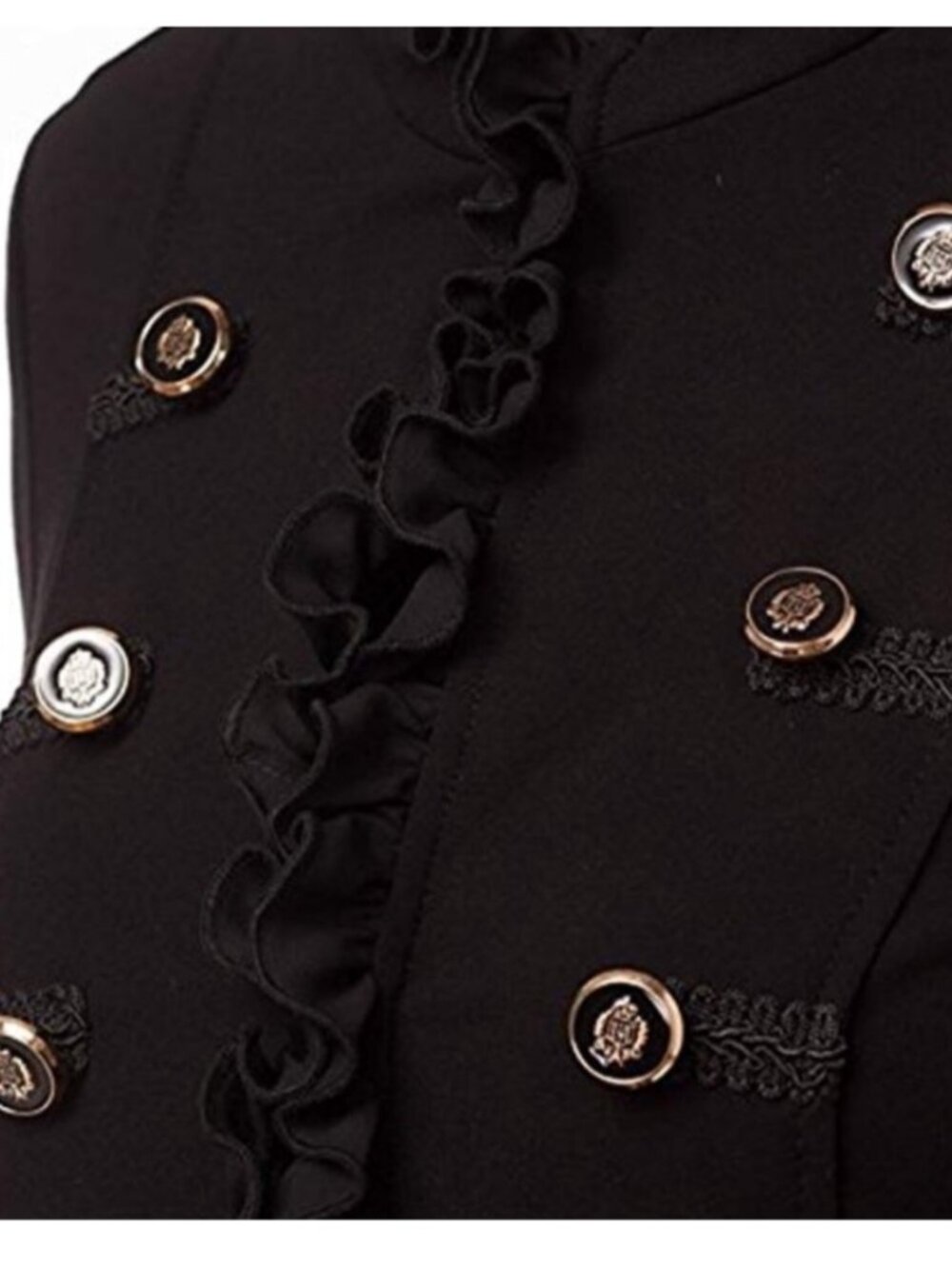 Joseph Ribkoff Black Ruffle Military-Button Bellboy Jacket Size 8 Black Ruffle - Picture 2 of 11